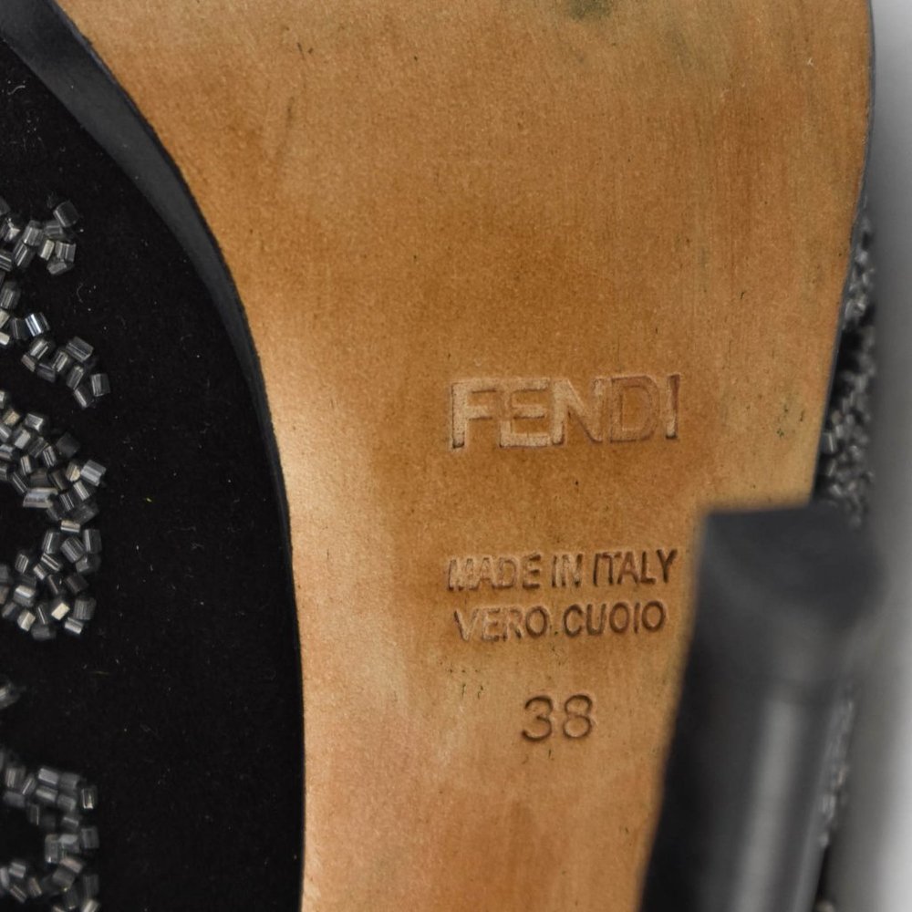FENDI: Black, Leather Beaded Platform Logo Heels - Picture 11 of 11